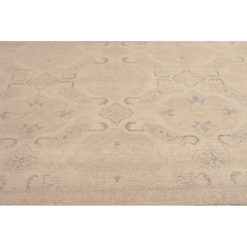 Distressed Homage Hand Knotted Wool Area Rug in Beige, Brown, Ivory, Black, Rectangle 12' x 18'