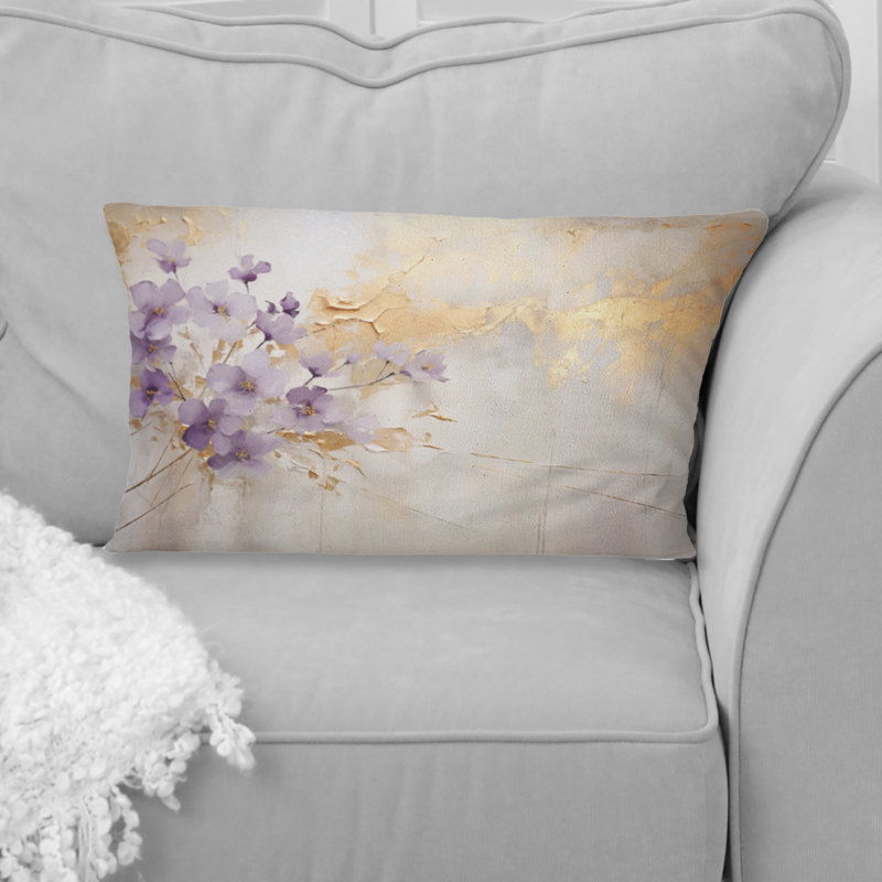 Purple And Gold Adorned Violets Meadow III - Violets Printed Throw Pillow