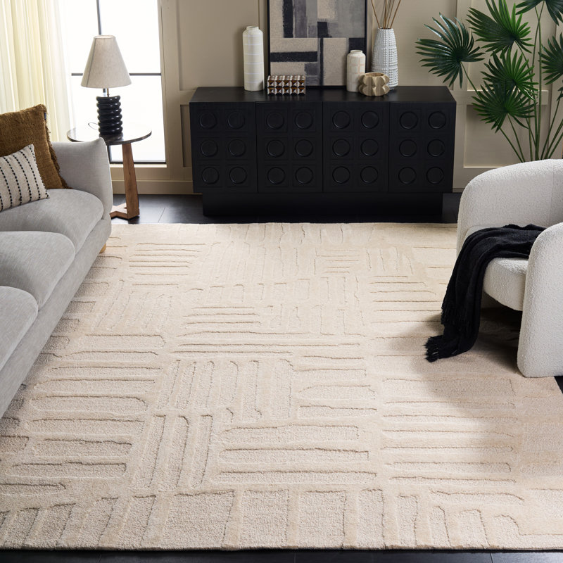 Ebern Designs Abstract Hand-Tufted Wool and Cotton Area Rug, Rectangle 8' x 10'