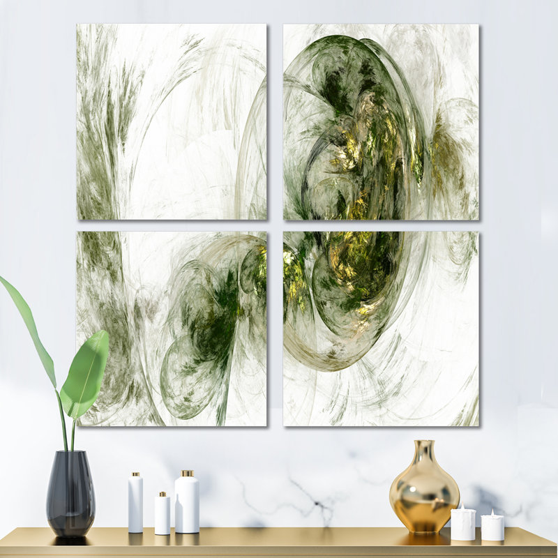 Coloured Smoke Green - ensemble de 4 reproductions d'art sur toile abstraites