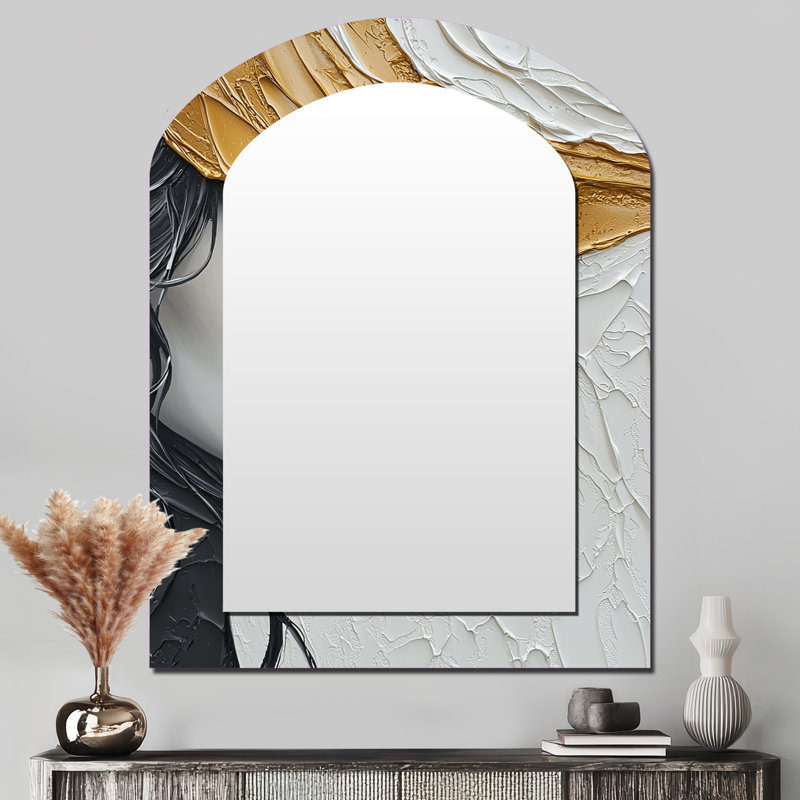 Black And Gold Fashion Woman Glamazon I - Fashion Woman Asymmetrical Mirror, Black Arch Decorative Wall Mirror, Printed Metal Art