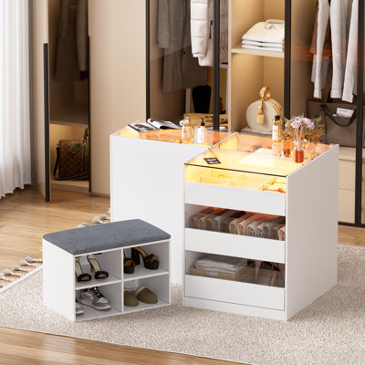 Ivy Bronx Closet Island With Drawers, Glossy Wardrobe Armoire Bedroom ...