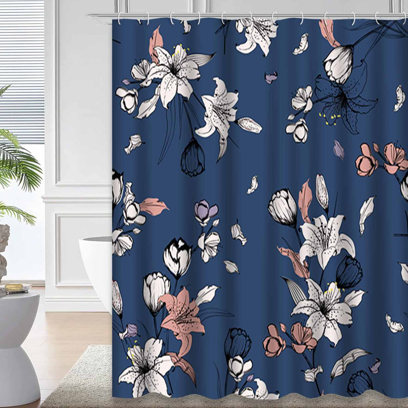 Rideau de douche à motif floral avec 12 crochets, L 72 po x l 84 po