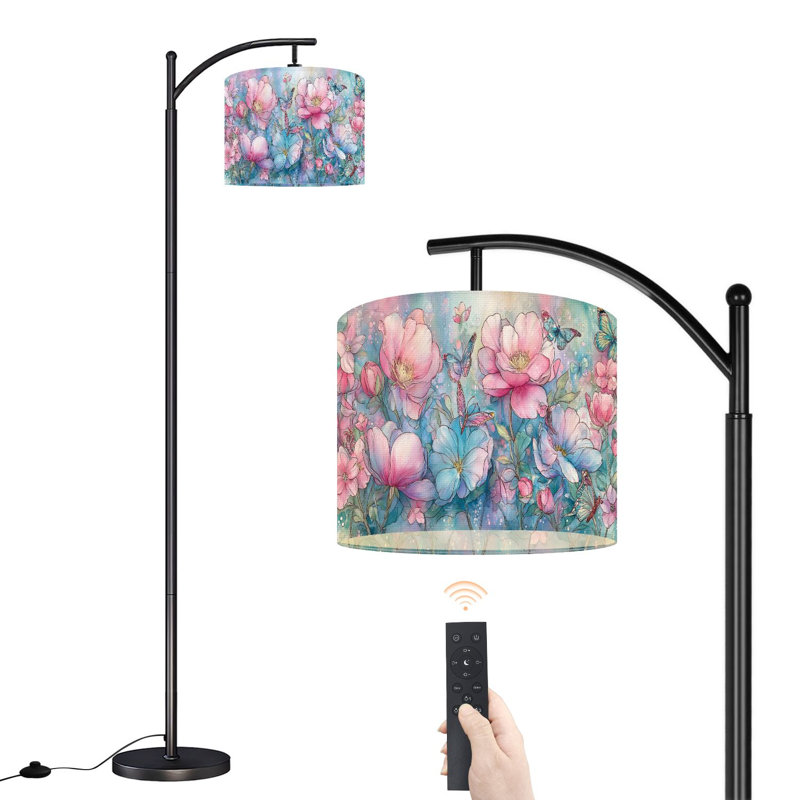 Lampe sur pied Arc avec abat-jour réglable Aquarelle dessiné à la main Chats jouant aux papillons Lampe sur pied