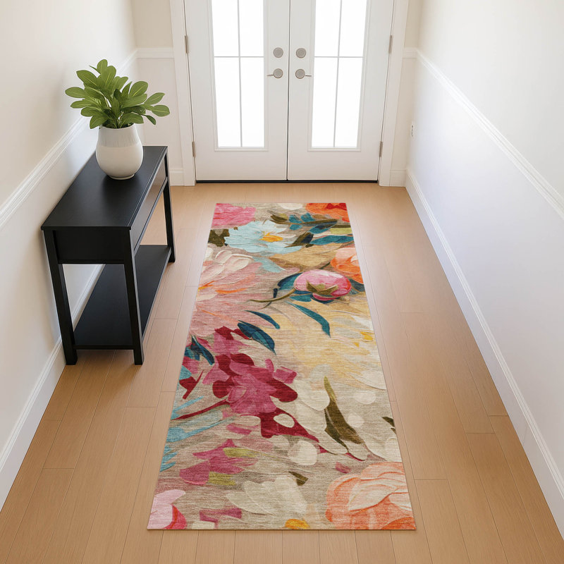 Machine Washable Indoor/Outdoor Jenning ACN2264 Floral Rug, Runner 2'3" x 7'6"