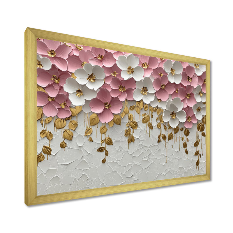 Irmelin rose pastel crème de fleurs sauvages champ II - fleurs murales grand art mural, H 30 po x l 40 po, Or