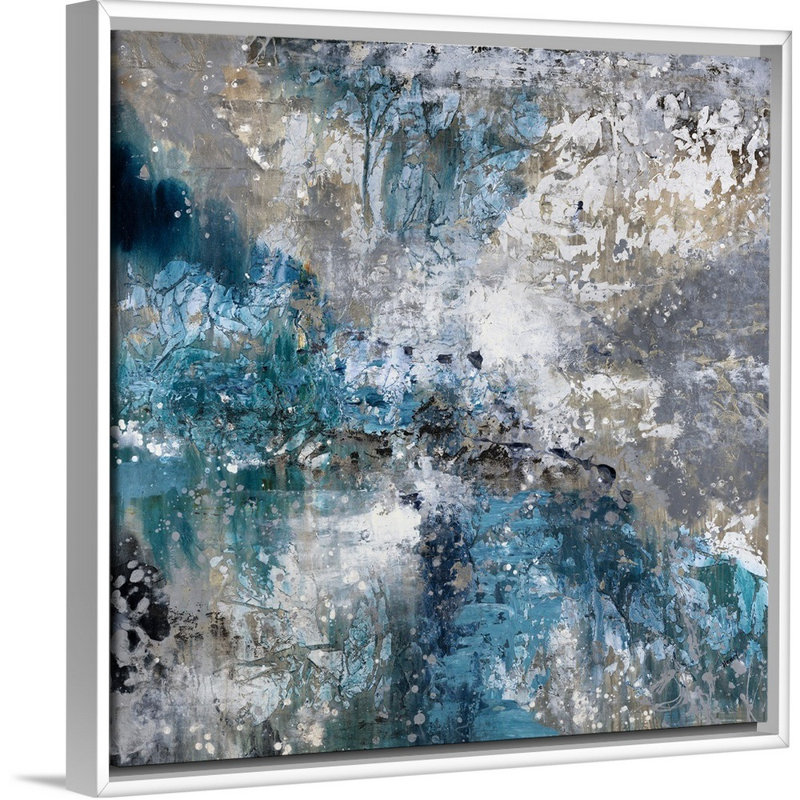 « pacific rêve », peinture sur toile, Cadre flottant blanc, H 25,7 po x l 25,7 po x P 1,75 po
