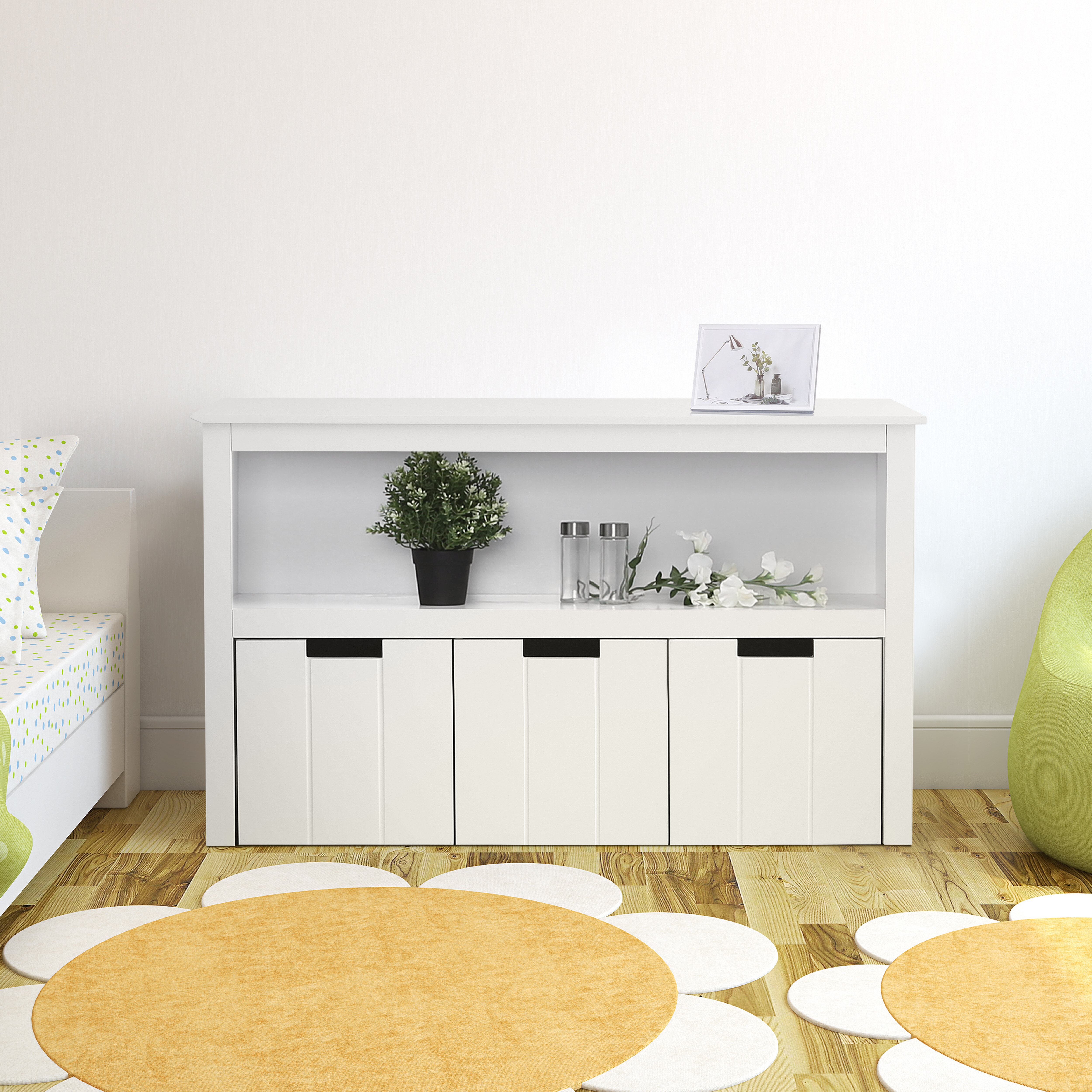 Homfa White Storage Cabinet with 4 Drawers & 1 Door, 43.3'' Wide Chest Sideboard Buffet for Dining Room, Kitchen, Bedroom