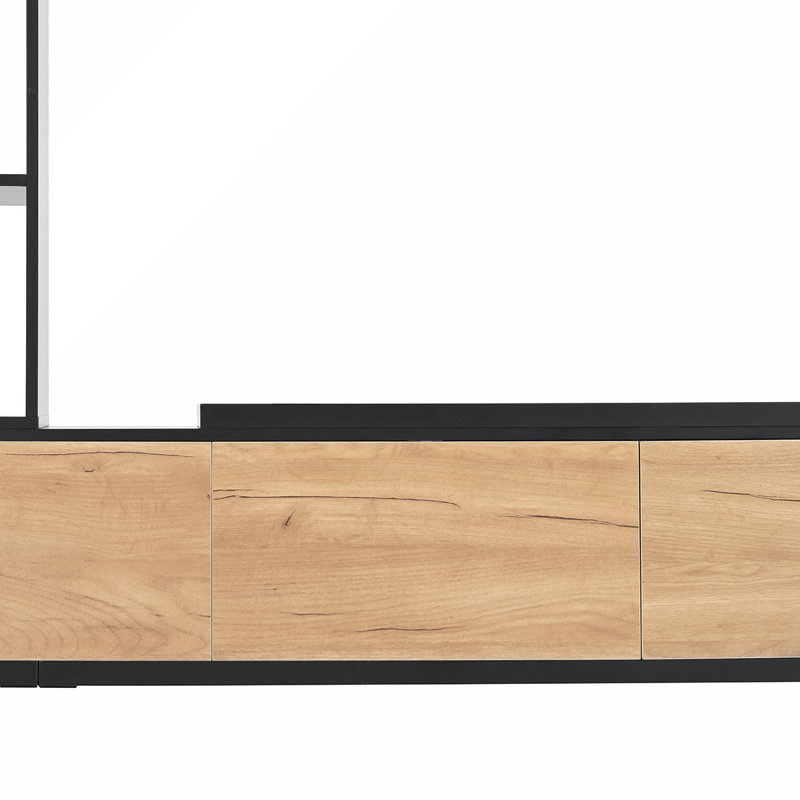 Versatile Extendable TV Stand with Multiple Shelves and Storage Cabinets for Living Room, Black