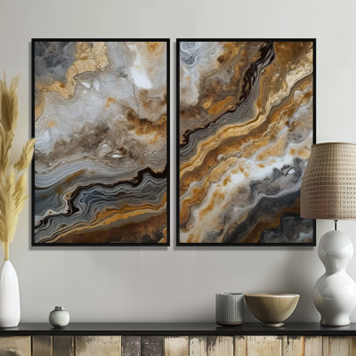 Or et gris, effet de marbre I - art mural abstrait en marbre