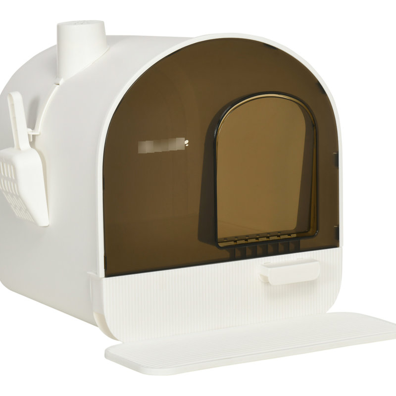 Bac à litière pour chat couvert, 17 po x 17 po x 18,5 po, blanc. Offre une solution hygiénique et anti-odeurs. Filtre désodorisant, expérience de plateau amovible.