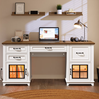 58.2" Farmhouse Paylan With Drawers & File Cabinet