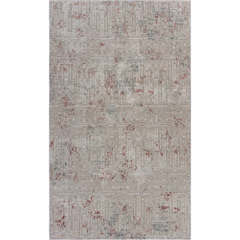 Tapis touffeté à motif abstrait gris, Rectangle 1 pi 10 po x 3 pi