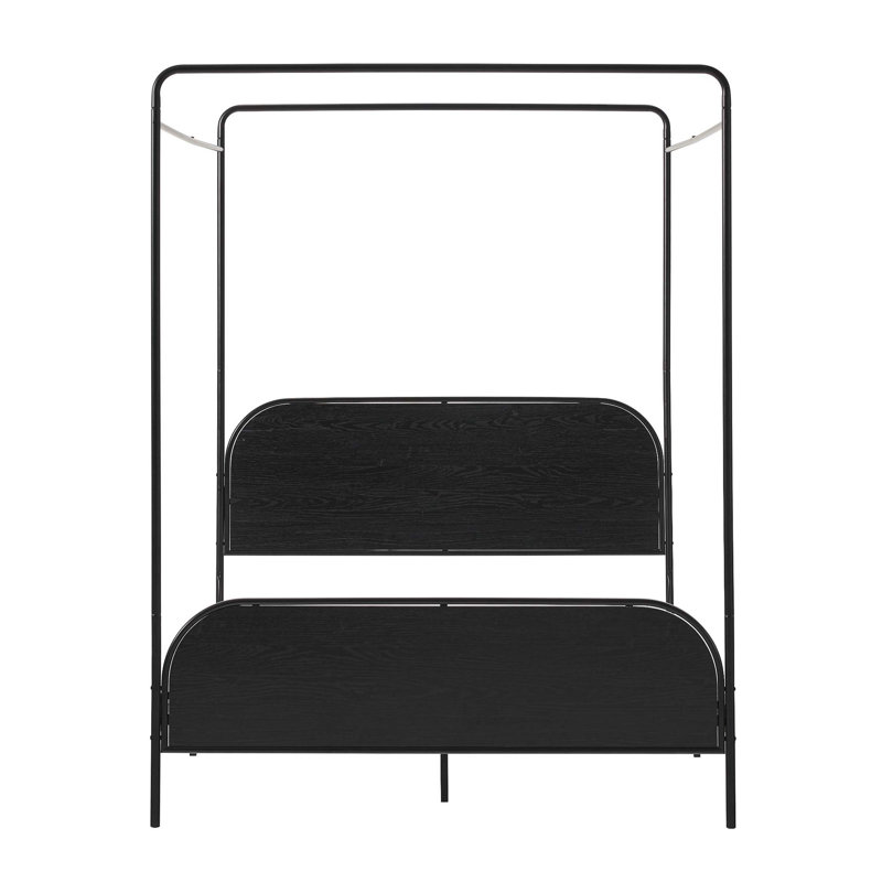 Black Queen Metal Canopy Bed with Wood Headboard