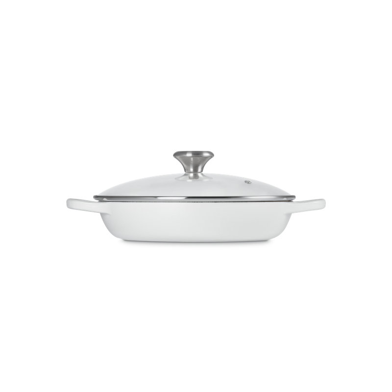 Le Creuset Enameled Cast Iron Signature Round Braiser With Glass Lid, 2.25 Qt., Olive, White