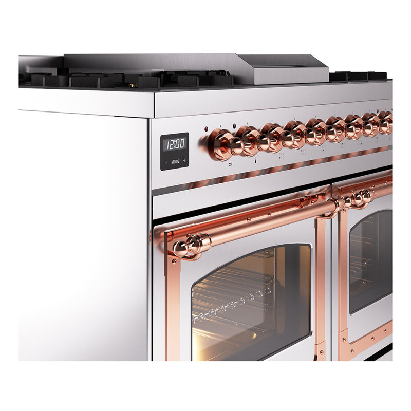 ILVE Nostalgie II Series Noblesse 40 inch Dual Fuel Range with 6 Sealed Burners, Griddle (Glass Door), Stainless Steel/Copper