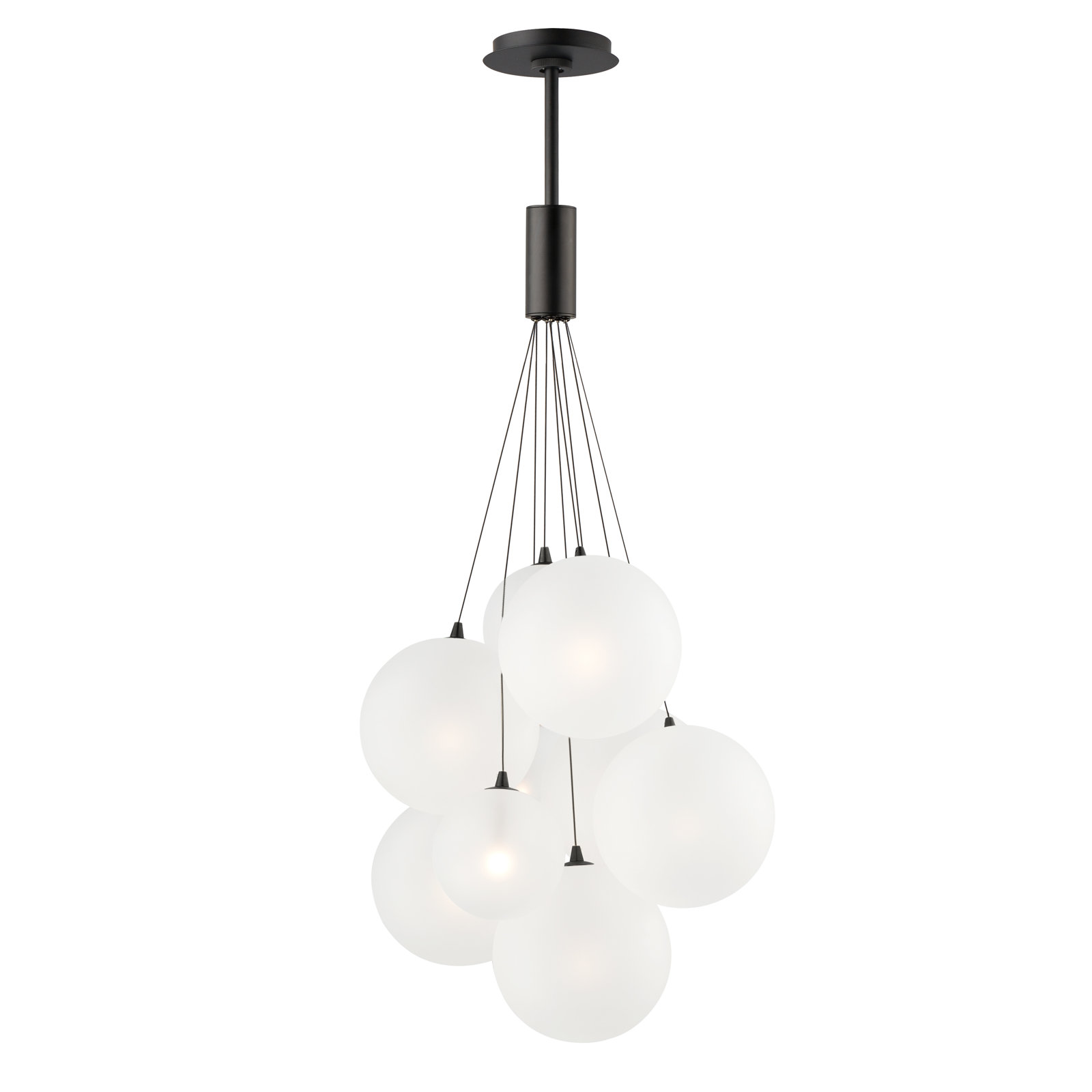 Alhowra 9 Light Glass Steel Dimmable Pendant, Matte Black, White