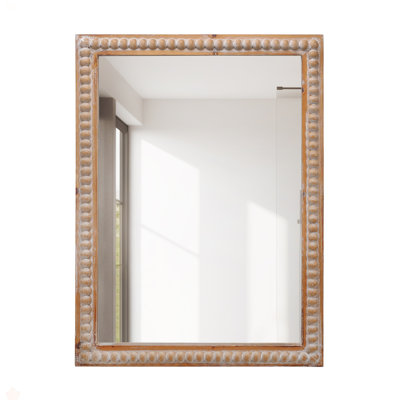 22X30 Inches Wood Framed Mirrors For Bathroom,Wooden Frame Wall Mirror Farmhouse Wall Mounted Rectangle Mirror For Vanity (Horizontal/Vertical) With Beading