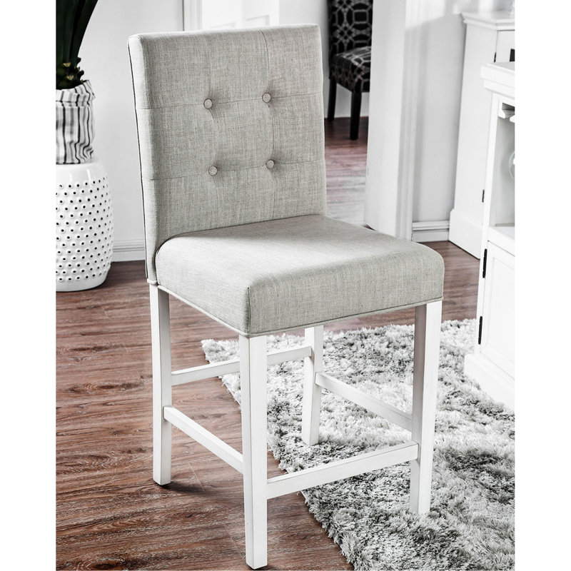 De 2 chaises à hauteur de comptoir en tissu blanc antique et gris avec siège rembourré confortable pour les repas