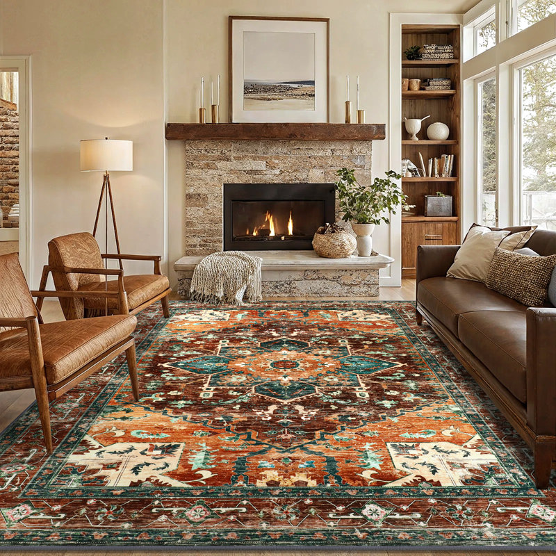 Casarina Rustic Non-slip Oriental Rug Washable Area Rug, Rectangle 8' x 10'
