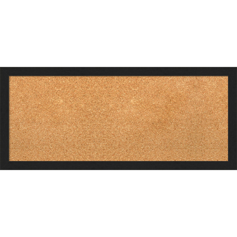 Natural Cork Bulletin Board with Black Plastic Frame, 14" x 32"