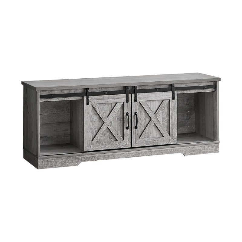 Meuble télé 60 po avec stratifié gris, pour 80 à 89 téléviseurs, meuble multimédia de style transitionnel 60 po, rangement fermé en stratifié