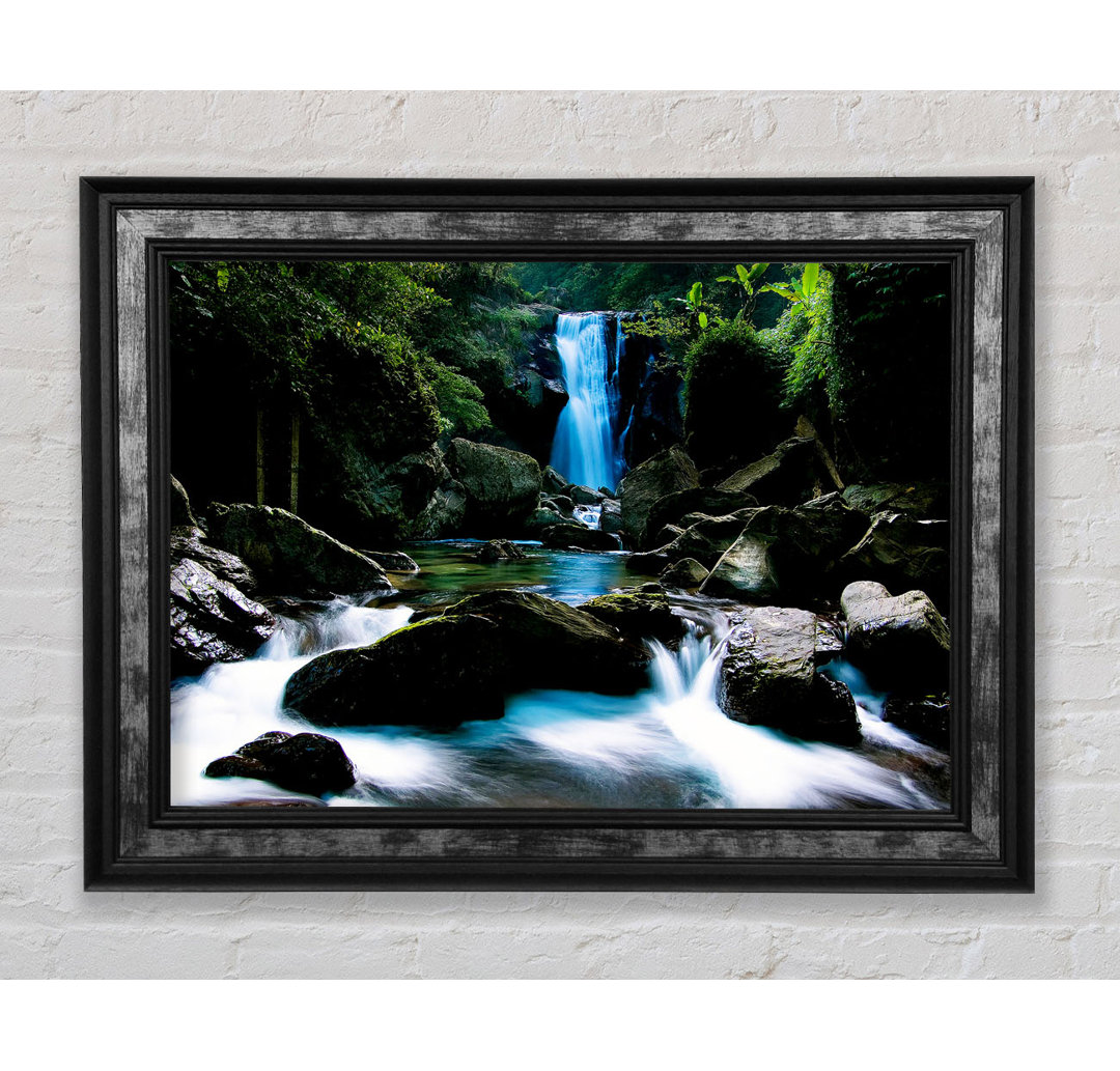 Enchanted Blue Waterfall Forest Flows - Einzelbildrahmen Kunstdrucke