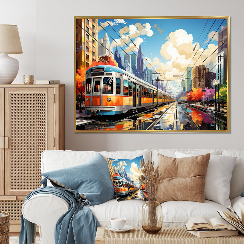 «City Cleveland Popart», reproduction sur toile, Cadre flottant doré, 16" H x 32" W