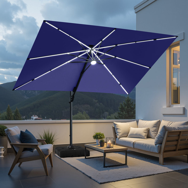 Parasol de patio rectangulaire en porte-à-faux avec base lestée 9 x 11 pi Wasif, Navy Blue