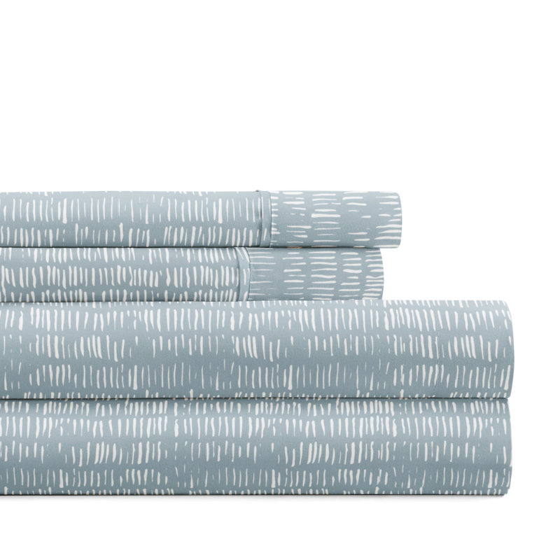 Full Size Sky Blue Geometric Microfiber Sheet Set