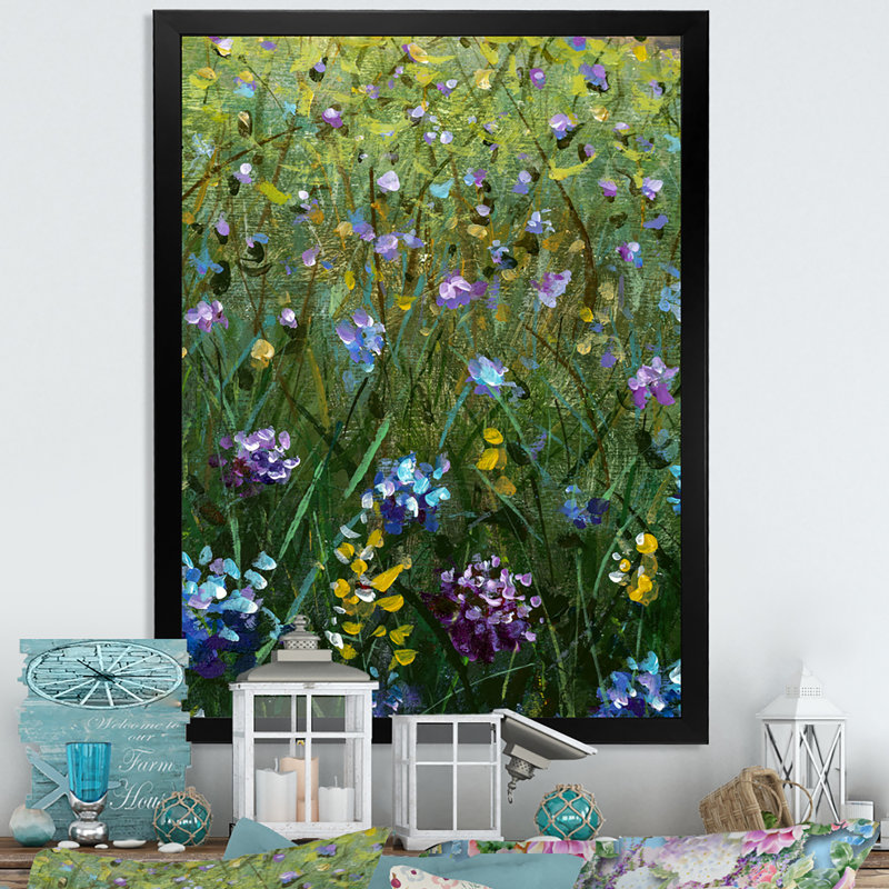 Fleurs sauvages dans un pré d'été - Art mural sur toile traditionnel, H 24 po x l 36 po x P 1 po, Cadre noir