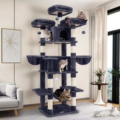 CT81F Big Cat Tower For Indoor Cats, XXL Cat Tree With Scratching Post, Hammock, Perches, Condos, And Hanging Baskets For Multiple Adult Cats