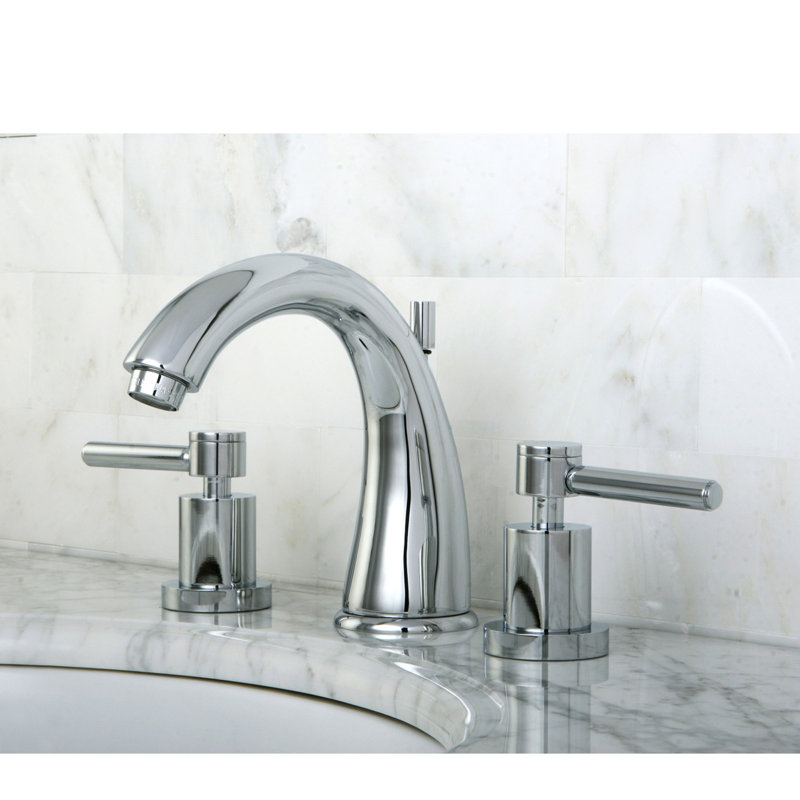 Kingston Brass Concord Two-Handle 3-Hole Deck Mount Widespread Bathroom Faucet with Brass Pop-Up Drain, Polished Chrome