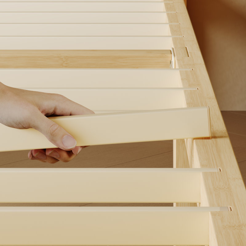 Structure de lit plateforme moderne en bambou avec tête de lit, lit en bois robuste avec support en lattes de métal, aucun sommier tapissier requis