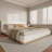 King White Upholstered Bed with Rounded Design & Strong Slatted Frame