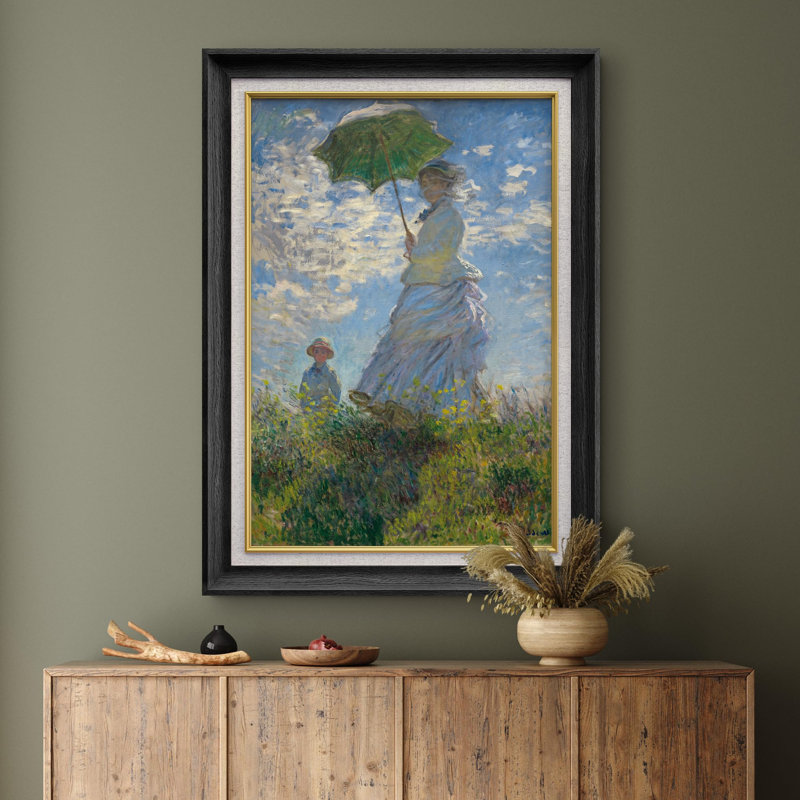 «Woman with a Parasol» par Claude Monet - Peinture sur toile encadrée, Noir