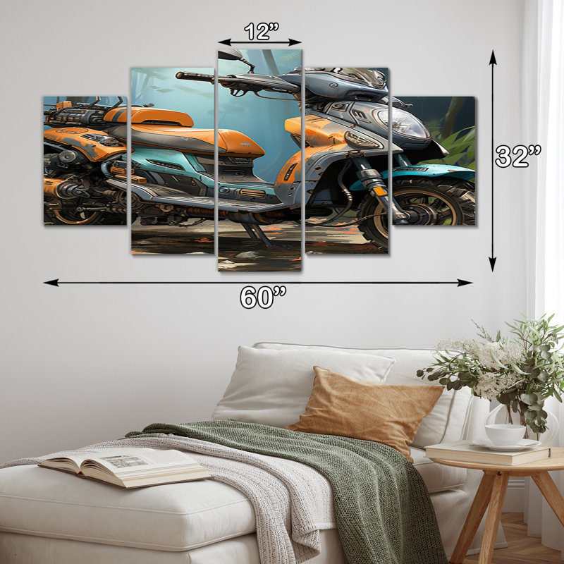 Scooter In Wild Adventure Seeker I - Décoration murale transport - 5 panneaux