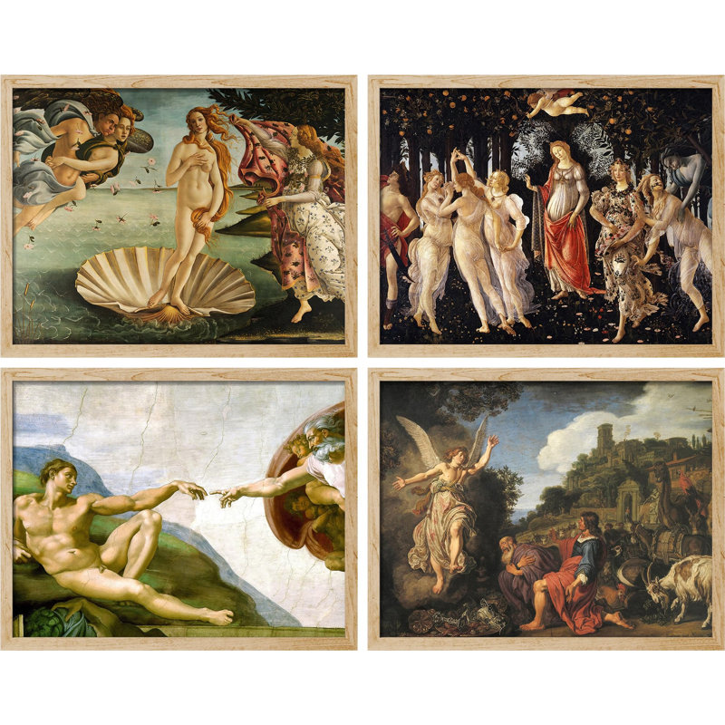 Collection Botticelli, naissance de Vénus, impression encadrée sur papier, 4 pièces, Naturel, H 8 po x l 10 po