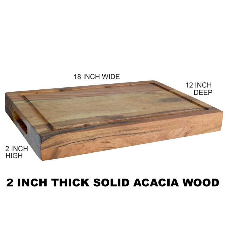 Acacia Wood Cutting Board with Groove Handles, 18 x 12 Inch