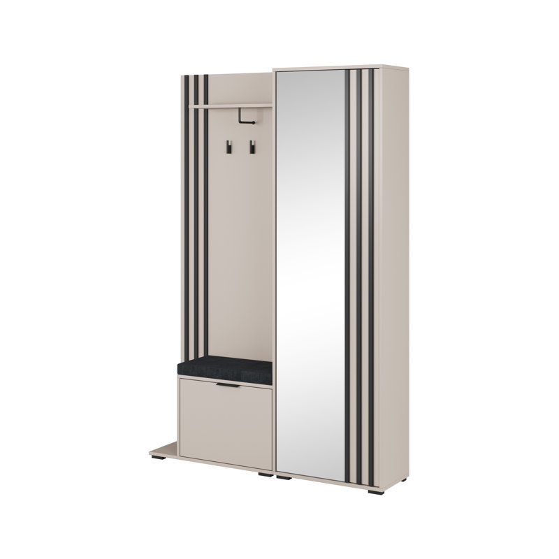 Romul Hall Tree 131cm Wide with Shoe Storage, Beige/Black