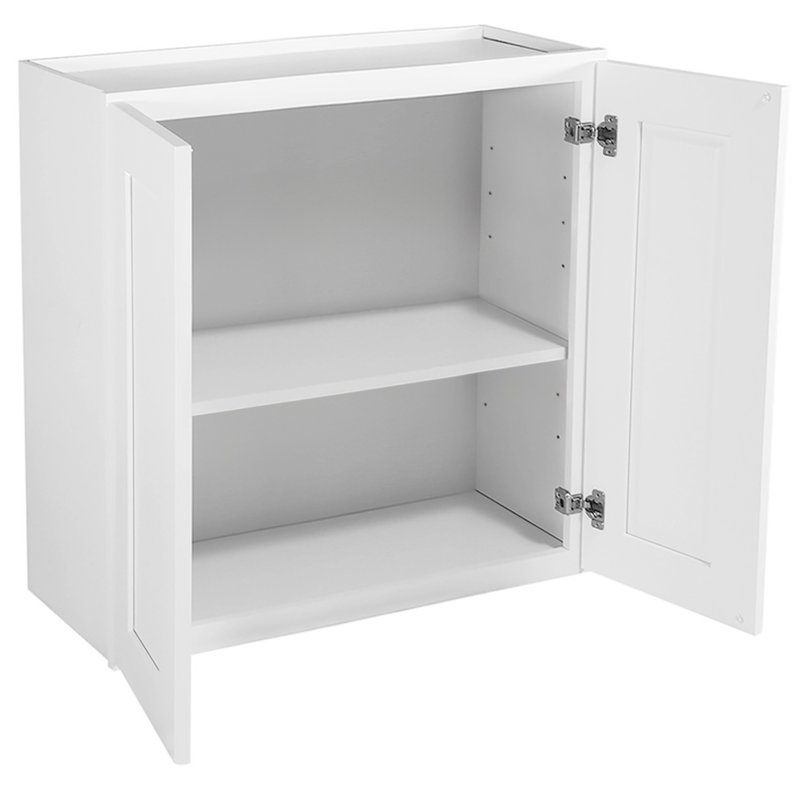 J COLLECTION 30 in. W x 40 in. H x 14 in. D Littleton Painted Light Gray Recessed Assembled Wall Kitchen Cabinet