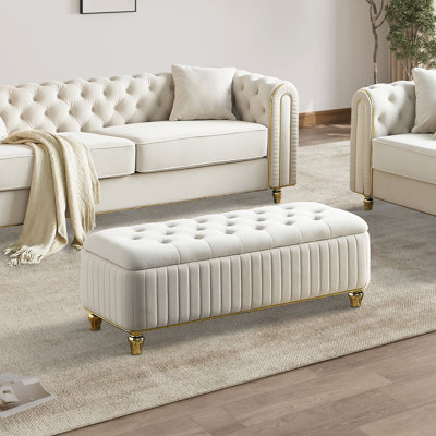 Upholstered Velvet Storage Bench With Deep Tufted Surface And Safety Hinges