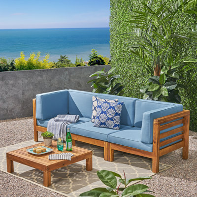 Belle Outdoor 4-Piece Acacia Wood Sectional Teak Sofa Seating Group with Cushions