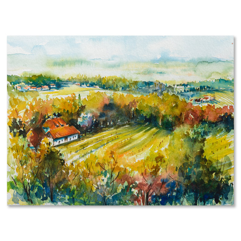 Paysage d'automne champêtre - Peinture sur toile, Toile tendue, H 12 po x l 20 po x p 1 po