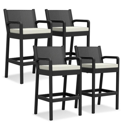 Ensemble de tabourets de bar en osier de 30 po pour 4 chaises de patio avec coussins pour la cour, la piscine et la terrasse