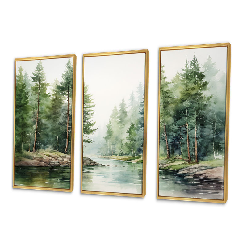 «River Forest Hidden Treasure Scenery I - River Decor», ensemble de reproduction d'art mural, Cadre flottant doré