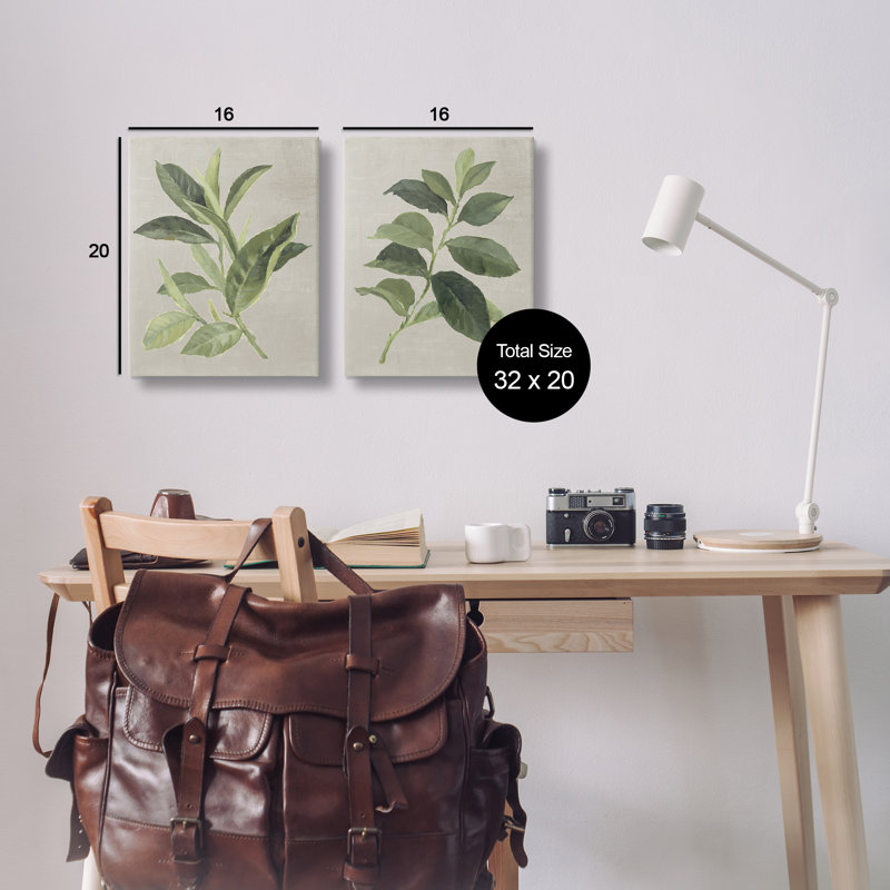 Green Tea & Coffee Plant Leaves 2pc Canvas Set, design by Lanie Loreth, 20" H x 16" W