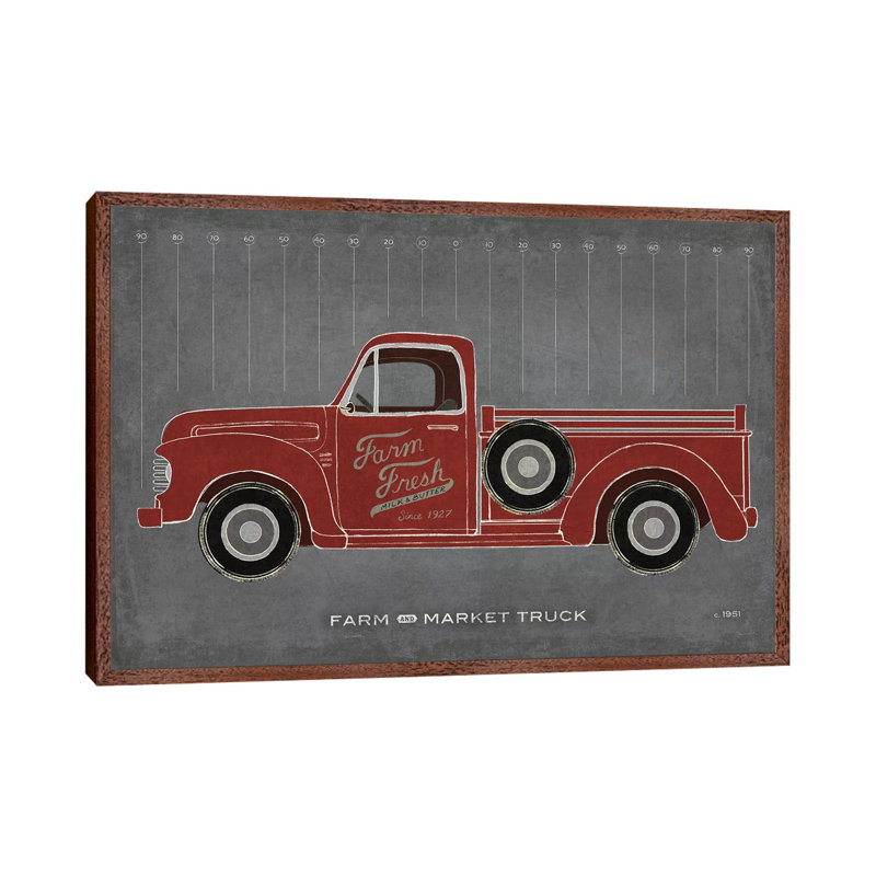 Farm Truck 1 Piece Wall Art on Canvas, 101.6cm H x 152.4cm W x 3.81cm D, Classic Brown Wood Floater Framed