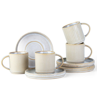 Star Espresso Cups And Saucers Set Of 4, [ Mini ] 3 Oz Ceramic Small Coffee Mug With Handle, Ribbed Stoneware Demitasse Cup For Tea, Latte - Microwave -  shuoli, EE8B0CS6WMVTS