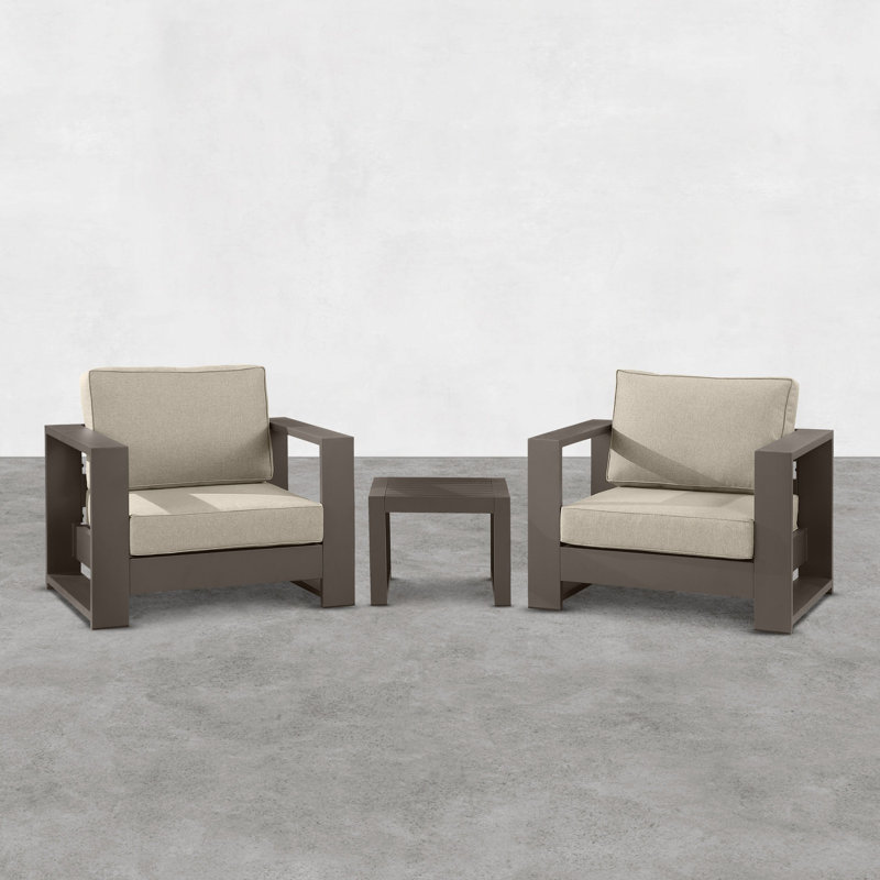 Ensemble de conversation d'extérieur en aluminium avec table de bout Hoyt, Bronze, 3 Pcs: End Table, 2 Chairs, Kaki